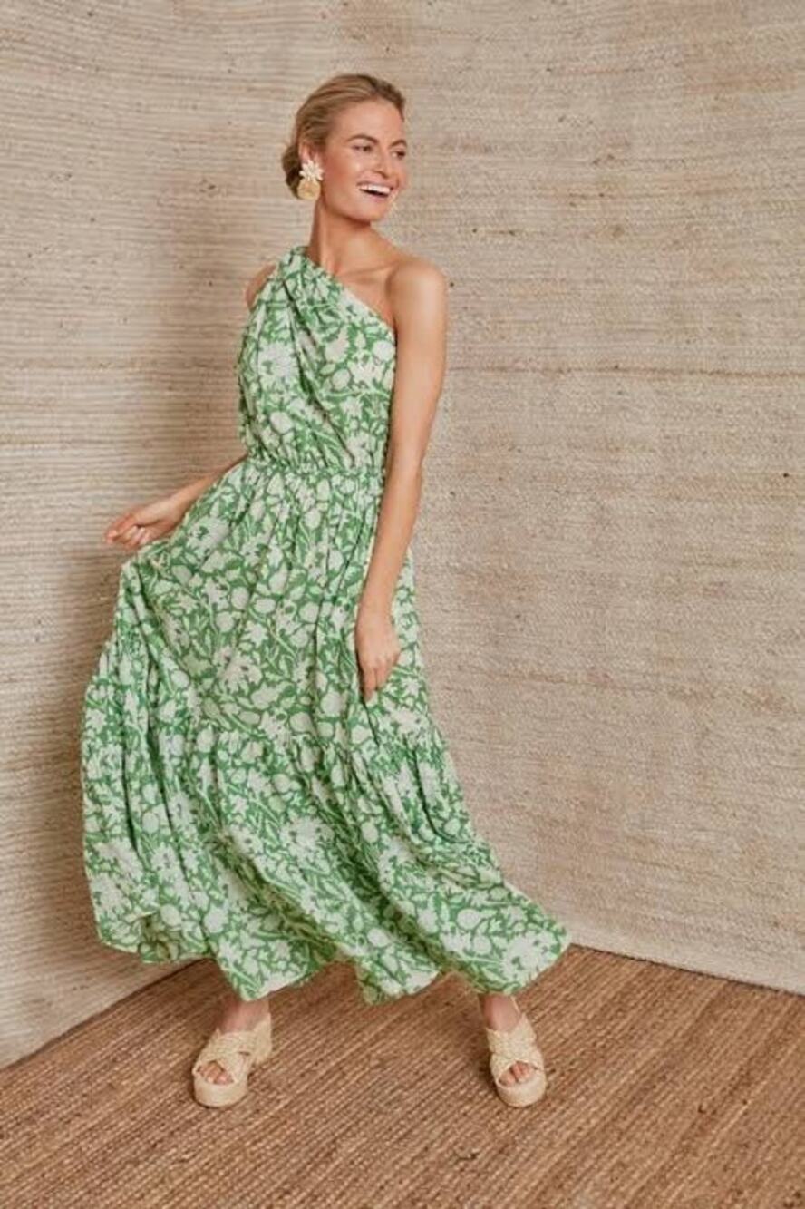 Charina Sarte Tuckernuck Botanica One Shoulder Maxi Dress XL NWT Green